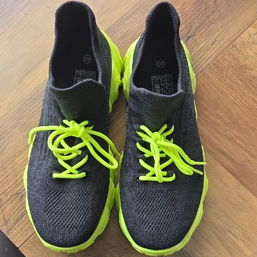 Black and Neon Green Knit Sneakers
